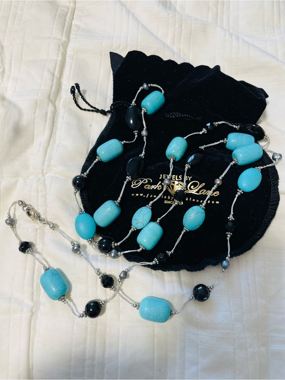 Park Lane Turquoise & Black Beaded Necklace